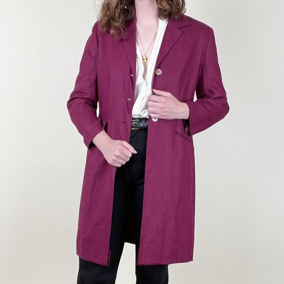 Vintage 100% Linen Pea Coat Light Trench Blazer Jacket Oversized Spring Summer - Picture 3 of 9
